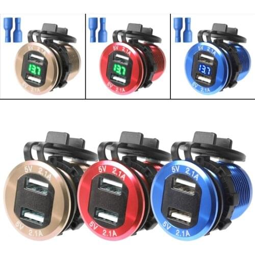 C63D Aluminum 12V 24V Motorcycle Car Socket Voltage Display USB Charger LED Voltmeter