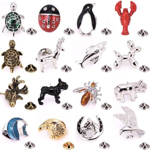 High quality Penguin / dog / shark / Turtle / bee / deer / elephant Brooch shirt for men and women shirt LAPEL BADGE PIN gift