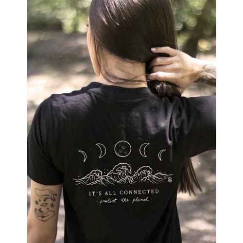 Its All Connected Protect The Planet T-shirt Stylish Moon Phase Graphic Tee Shirt Top Fashion Women Short Sleeve Ethical Tshirt