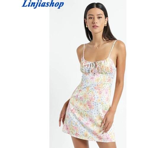 Sweet women holiday summer boho beach dress female sexy sleeveless O neck mini chiffon dress floral print vestidos