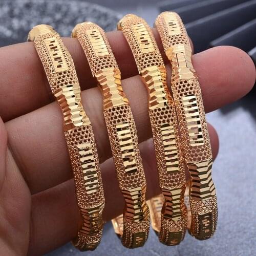 1-4Pcs Nigeria Dubai African Gold Color Bangles For Women Girls Bridal wedding gifts Wife Grandmother Bracelet party