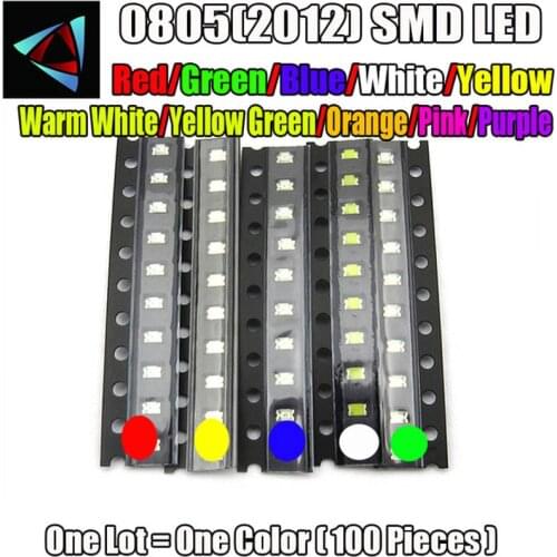 100pcs SMD 0805 (2012) LED White Red Green Yellow ICE Blue Warm Pink Purple Orange RGB COLD Light Emitting Diode Two-tone Kit