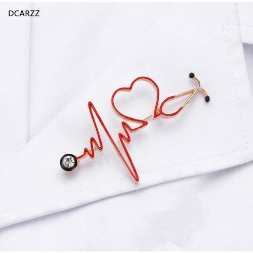 Heartbeat Stethoscope Pin Red Enamel Heart Brooch Hospital Medical Jewelry Doctor Nurse Gift Jackets Badges Backbag Metal Lapels