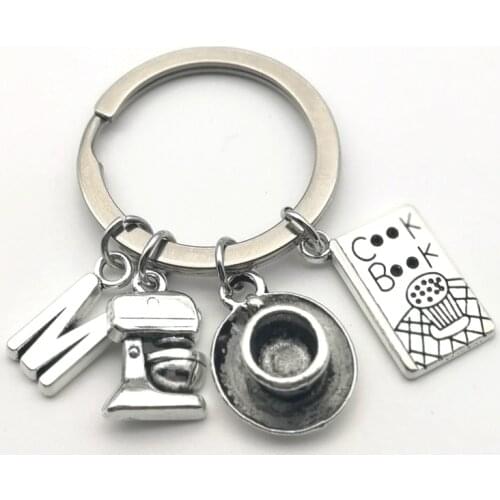 1pcs Creative Coffee cook Keychain coffee cup portable coffee machine book tableware key ring Letters A-Z Accessories Gift