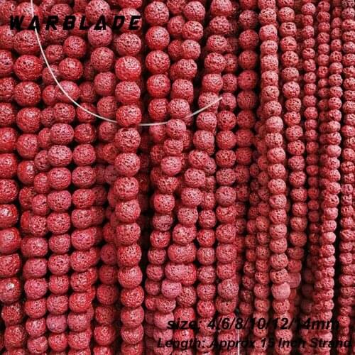 Natural Red Volcanic Stone Beads Black Rock Lava Round Loose Stone Beads 4-14mm For DIY Necklace Bracelet Jewelry Making