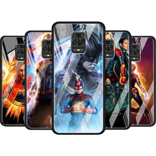 Captain Marvel for Xiaomi Redmi Note 10 Pro Max 10S 9T 9S 9 8T 8 7 Pro 5G Luxury Tempered Glass Phone Case Cover
