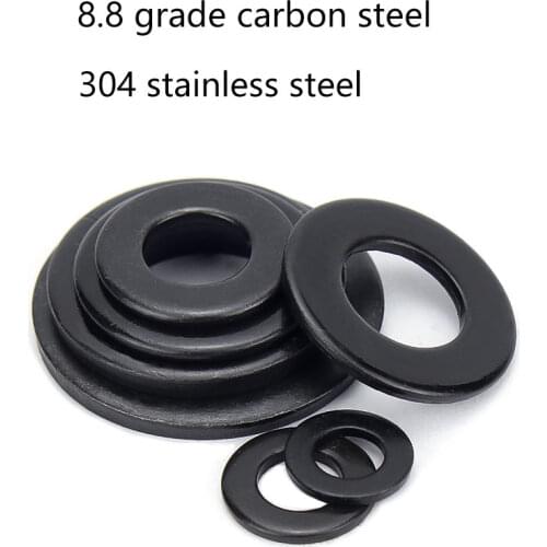 Black Steel Flat Washer Metric Plain Round Metal Furniture Gaskets M2 M2.5 M3 M4 M5 M6 M8 M10 M12