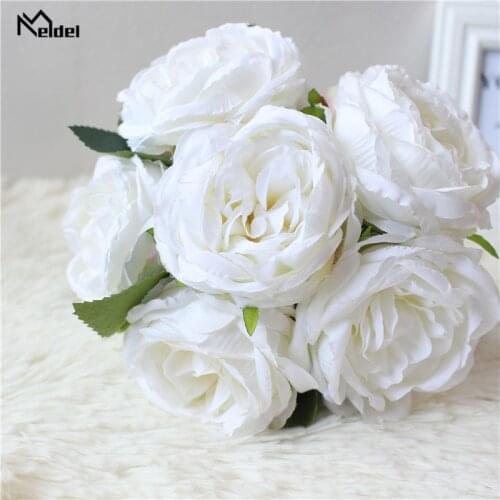 Meldel Wedding Bridal Bouquet Bridesmaid Bouquet Artificial Silk Rose Peony Flower White Home Party Supplies Wedding Accessories