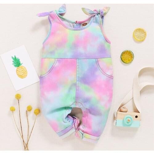Baby Jumpsuit Summer Newborn Jumpsuit Baby Boy Girl Baby Girl Sleeveless Denim Tie-Dye Printed Jumpsuit Kids Toddler Clothes
