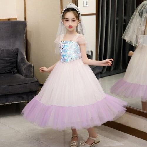 Girls Princess Birthday Party Dress Sleeveless Sequined Mesh Purple Mermaid Costume Child Kids Carnival Fancy Summer Dresses