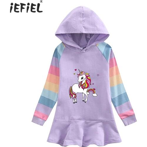 Kids Girls Hooded Sweatshirt Dress New Spring Autumn Long Sleeves Casual Dress Cute Cartoon Princess Dresses For Girls Clothing