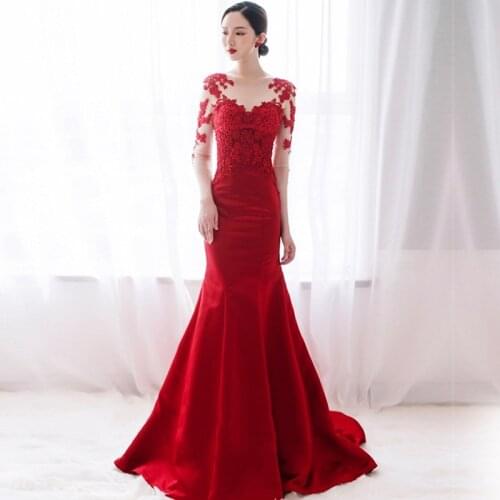 Long Elegant V Neck Mermaid Evening Dresses Lace Appliques Pretty Formal Gowns For Wedding Beauty Emily Crystal Wedding Dress
