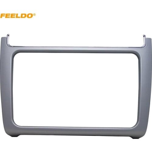 FEELDO Silver Car Refitting 2DIN DVD Frame Panel Fascia Dash Kit Radio Audio Frame for Volkswagen POLO 2014-2015 #FD2163