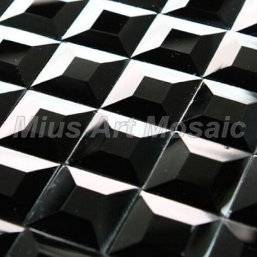 Glossy pure black color 5 faced diamond mirror glass mosaic tile for kitchen backsplash