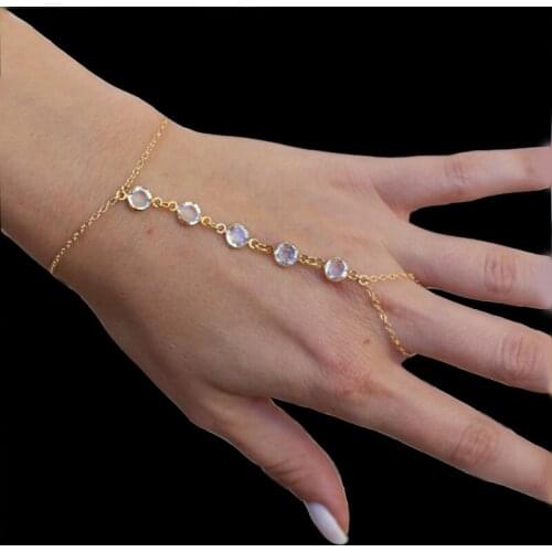 KBJW New Jewelry Fashion Rhinestone Glass Crystal Clear Double Size Wearing Finger Bracelet for Lady Best Birthday Gift Women