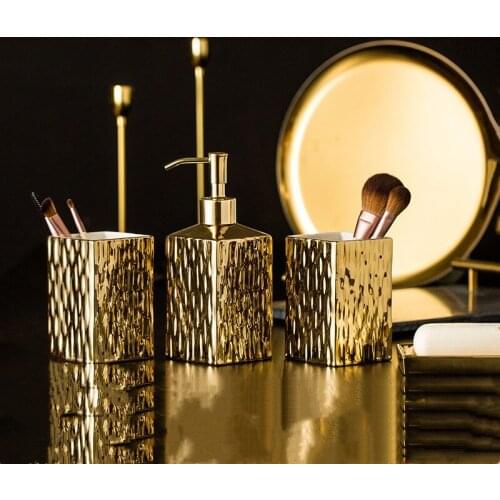 Ceramic Bathroom Toiletries Accessories Set Soap Dispensers/Dishes With 304 SUS Press Pump Gargle Cup Gold/Silvery Wedding Gifts