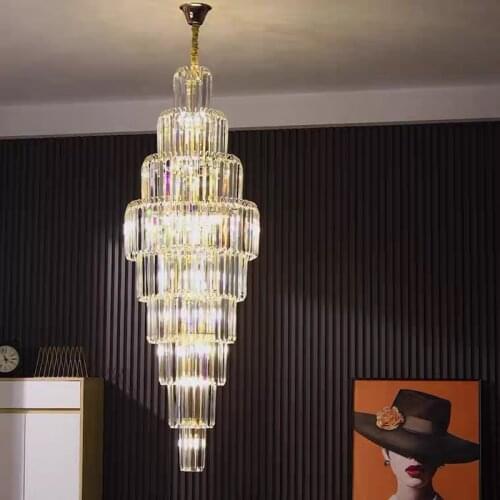 Top Luxury Modern Chandelier Lighting For Staircase Long Gold Crystal Light Fixtures Large Hallway Indoor Stair LED Cristal Lamp