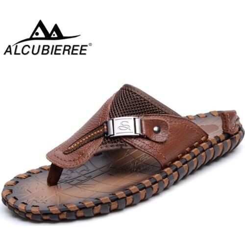Summer Mens Leather Slippers Outdoor Flip Flops Men Slipper Casual Chanclas Hombre Flip Flop News Flat Beach Shoes FlipFlops