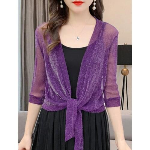 Summer Chiffon Short Jacket Women Half Sleeve See Through Tops Kimono Jacket Cardigan Sexy Thin Sunscreen Coat Ladies