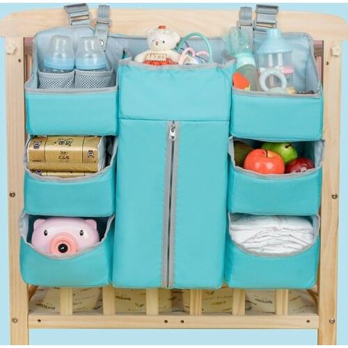Blue crib linen diaper bag linen hanging crib storage bag, baby bedding diaper storage bag multifunctional partition