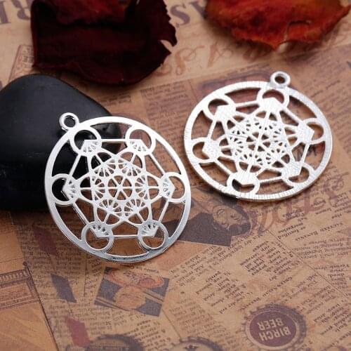 DoreenBeads Zinc Based Alloy silver color Round Merkaba Meditation Hollow Pendants DIY Components 44mm x 40mm(1 5/8"), 3 PCs