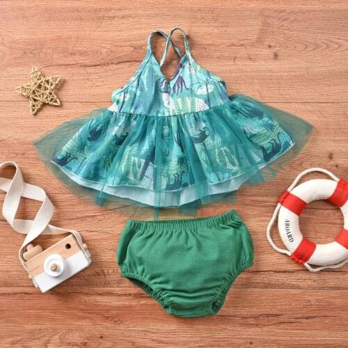 Lovely Toddler Baby Girls 2pcs Clothes Cotton Set Leaf Print V-neck Sling Halter Mesh Tops+Solid Short Pants Infant Kids Clothes