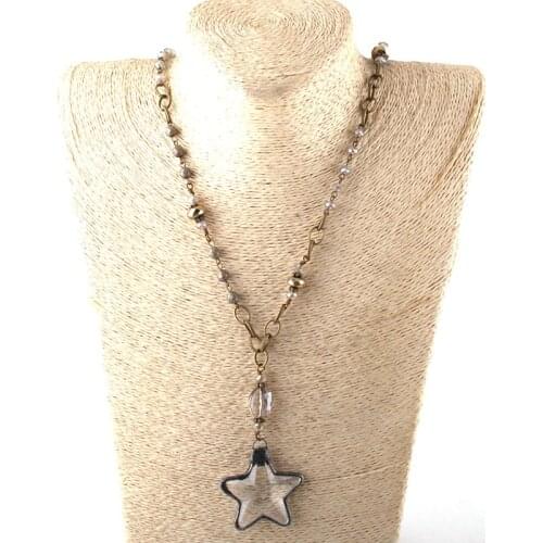 Fashion Bohemian Jewelry Antique Stone Glass Chain Crystal Pendant Necklaces For Women Ethnic Necklace