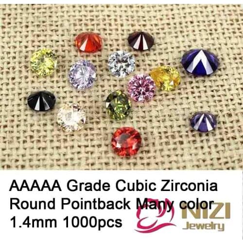 Fashion Cubic Zirconia Stones For Jewelry Accessories 1.4mm 1000pcs AAAAA Grade Pointback Round Cubic Zirconia Beads Many Color