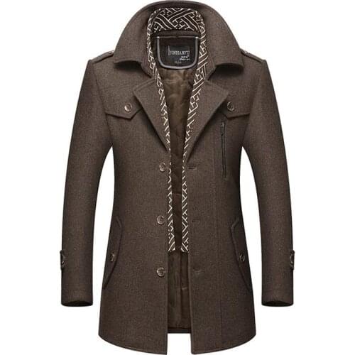 Men Coat Wool Overcoat Turn Collar Warm Jackets Woolen Men Coats And Blends With Scarf Breathable Outwear