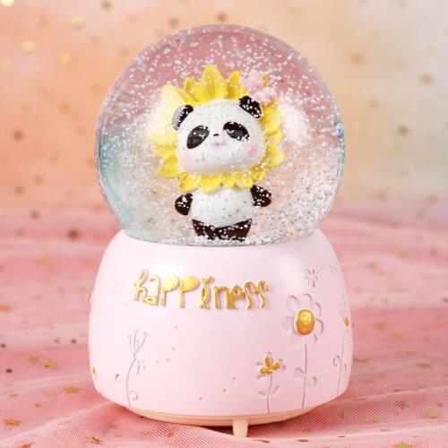 Crystal Ball Music Box Peking Opera panda Birthady Gifts Star Glowing Snowflakes Music Box Home Decoration Desktop Ornament