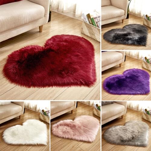 Artificial Wool Sheepskin Baby Room Bedroom Soft Area Mat Long Hairy Rug Blue White Pink Shaggy Carpet Love Heart Shape Fur Rugs