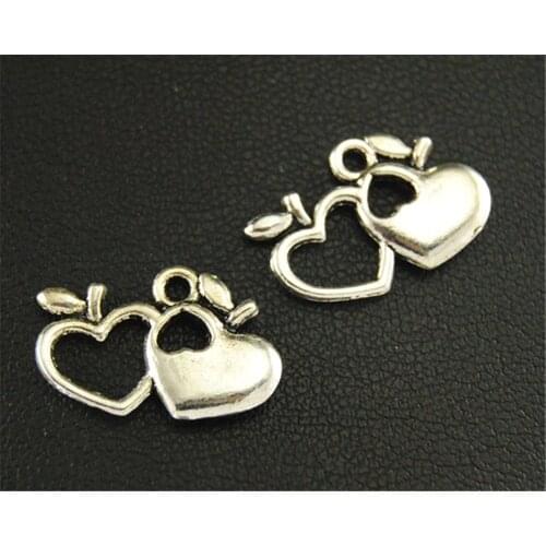 50pcs Silver Color Hollow apples heart Charm Pendant DIY Necklace Bracelet Bangle Findings 10x15mm A1666