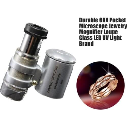 Durable Fashion Creative Mini 60X Pocket Microscope Jewelry Magnifier Loupe Glass LED UV Light Brand New