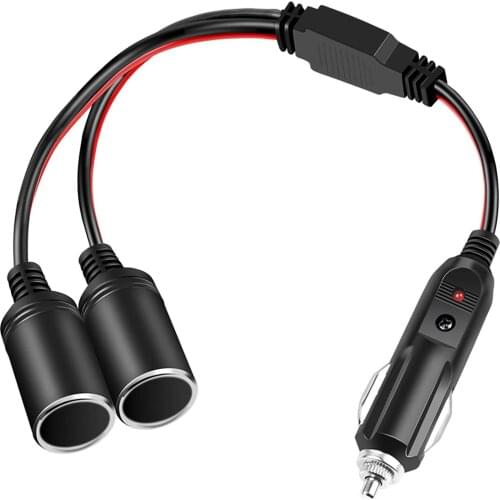 1 to 2 Car Cigarette Lighter Splitter Power Charger 12V 24V Plug 2-Way Splitter Y Adapter 30cm Cigarette Lighter Extension Cord