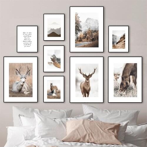 Deer Horse Mountain Highway Tree Quote Wall Art Canvas Painting Nordic Posters And Prints Wall Pictures For Living Room Decor