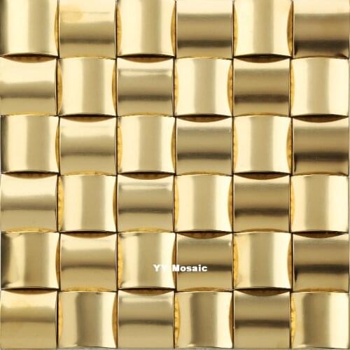 Deluxe Golden Color 3D Arched Metal Covers Ceramics Back Mosaic Tile for Hotel Lobby Reception Showroom Decoration Wall Tiles