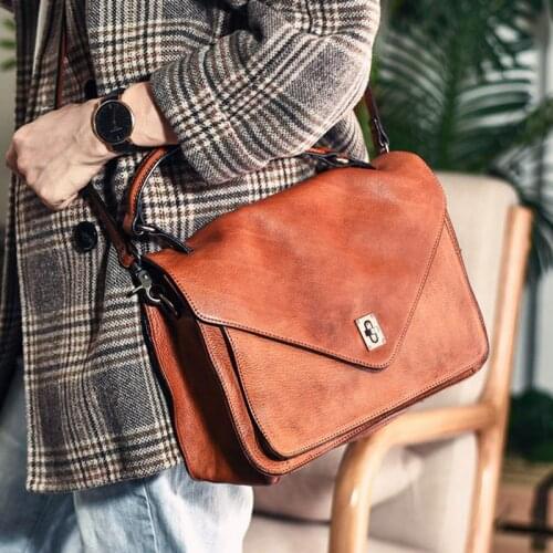 Retro Casual Handmade Genuine Leather Womens Handbag Simple Designer Fashion Natural Real Cowhide Party Shoulder Messenger Bags