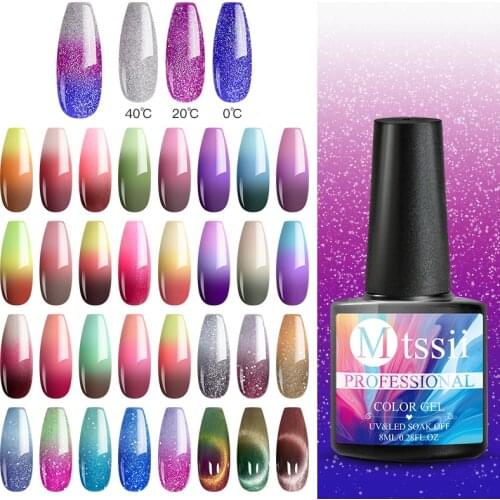 Mtssii 8ml Thermal Glitter Gel Nail Polish Soak Off UV Gel Polish Temperature Color Changing UV Gel Varnish Nail Art Laquers