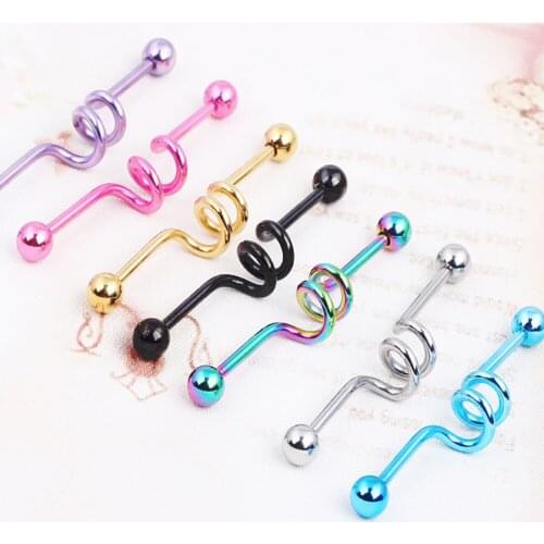 TIANCIFBYJS 14G Surgical Steel Long Industrial Barbell Tragus Earring Cartilage Helix Conch Body Piercing Jewelry 100pcs 7 color