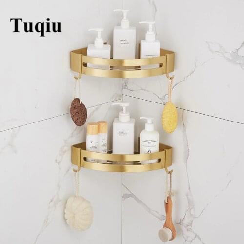 Corner Shelf Wall Mounted Brushed Gold Aluminum Bathroom Soap Dish Bath Shower Shelf Bath Shampoo Holder Square Bathroom shelf