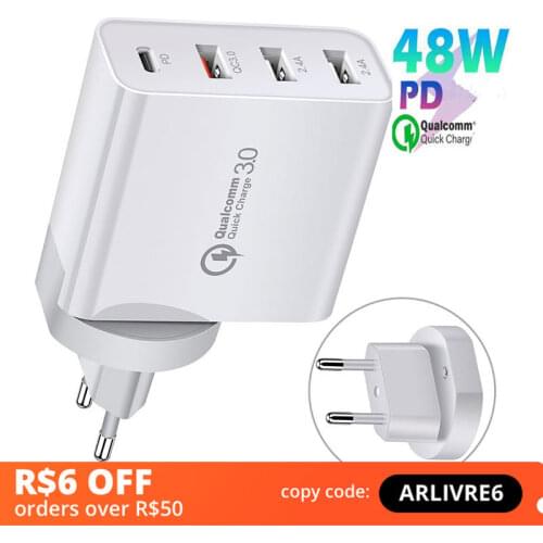 SeenDa 48W Phone Charger USB Type-c PD 4-port Fast Charging Adapter Travel Portable Charger for Xiaomi Huawei Samsung US EU UK