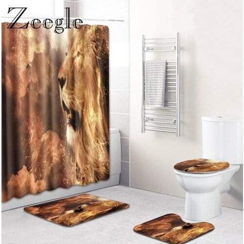 ZeeglePrinted Bathroom Rug with Shower Curtain Pedestal Soft Rug Lid Toilet Cover Toilet U Type Mat Waterproof Shower Curtain