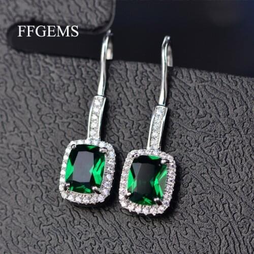 FFGems 925 Sterling Silver 6 * 8 MM Emerald Citrine Sapphire Gemstone Drop Dangle Hook Earrings For Women girl Jewelry Wholesale
