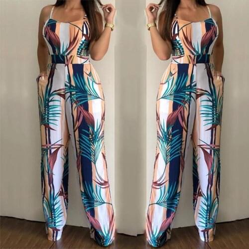 Women High Waist Jumpsuit 2021 Summer Printed Jumpsuit Female Spaghetti Strap Sleeveless Bodycon Jumpsuit Overalls Outfil Romper