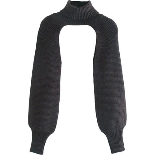 2021 Fashion Women Turtleneck Sexy Short Sweater Vintage Long Sleeve Arm Warmers Female Pullovers Spring Chic Tops Streetwear