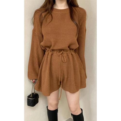 Women Casual Playsuits Spring Autumn Waist Drawstring Knitted Jumpsuit Casual Rompers Overalls New