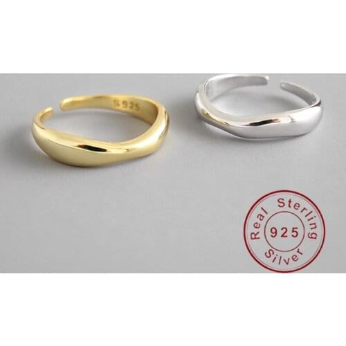 Minimalist Real 925 Sterling Silver Open Ring for Women INS Wave Pattern Gold Color fine Jewelry Bijoux party gifts