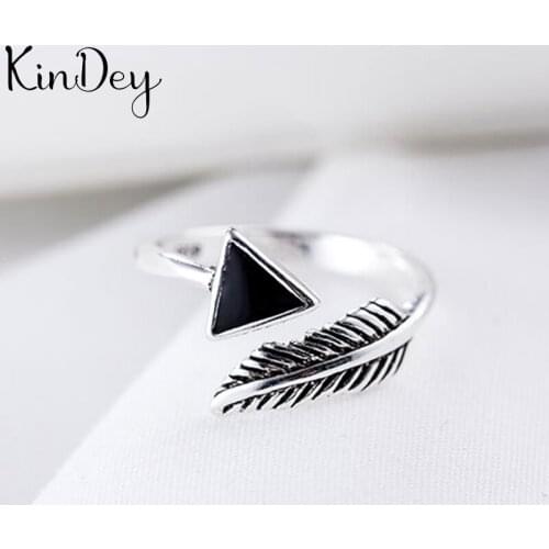 Trendy Silver Color Black Triangle Rings For Women Men Boho Vintage Jewelry Adjustable Size Finger Rings