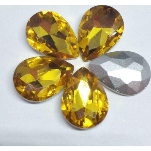 Golden yellow Drops Crystal Glass Sewing Rhinestones Pointback DIY Wedding Dress and Bag 6*8 7*10 10*14 13*18 18*25 20*30 4*6