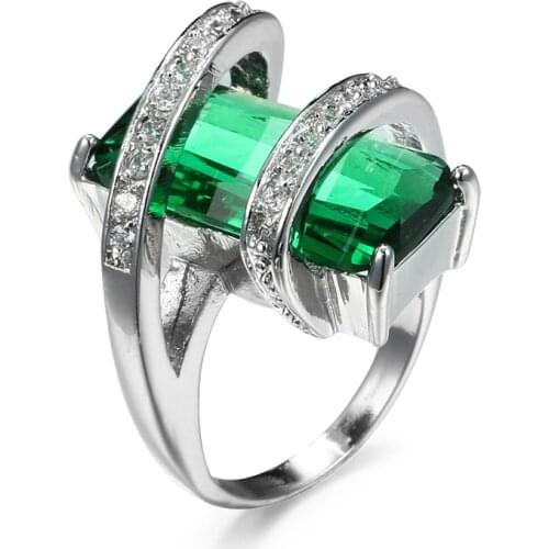 2019 New Luxury Female Green blue Geometric Ring Fashion sterling silver Jewelry Vintage Wedding Rings For Women Birth Gifts